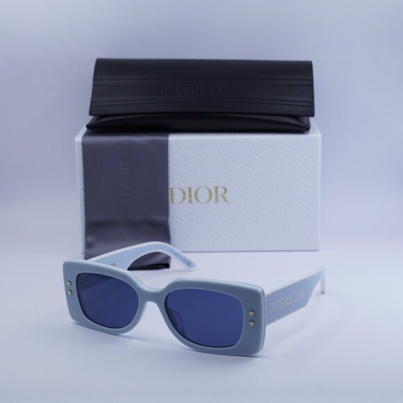 Dior DIORPACIFIC S1U 80B0 Sunglasses Shiny Blue/White Rectangle Frame, Blue Lens main image 8